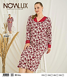 Kırmızı Dantel Detaylı Uzun Kollu Gecelik Noya 12907