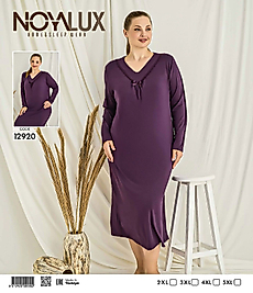 Mürdüm Uzun Kollu Viskon Gecelik Noya 12920