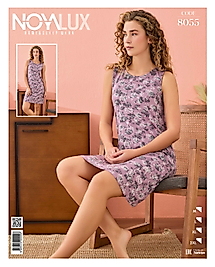 Noyalux Lila Çiçek Desenli Kalın Askılı Gecelik 8055