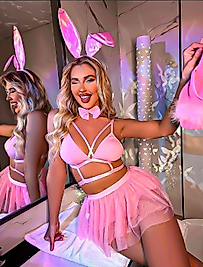 Şeker Pembe Fantezi Tavşan Kız Kostümü - Strappy Bralet ve Tül Etek Seti -Pasione 20053