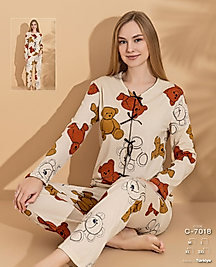 Ayıcık Detaylı Fiyonk Detaylı Pijama Takımı 7018