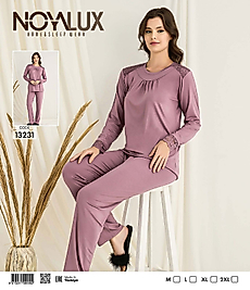 Gül Kurusu Dantel Omuz ve Manşet Detaylı Kadın Pijama Takımı -Noya 13231