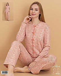 Çizgili Fiyonk Detaylı Pijama Takımı 7034