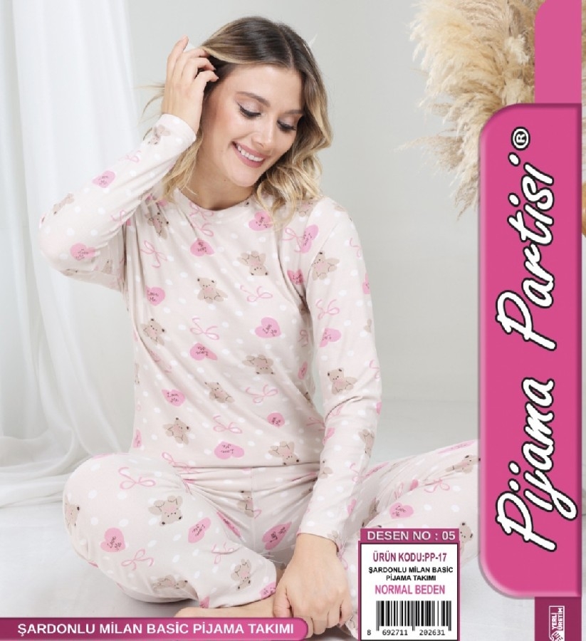 Krem Ayıcık Desenli Pijama Takımı pijama partisi 05