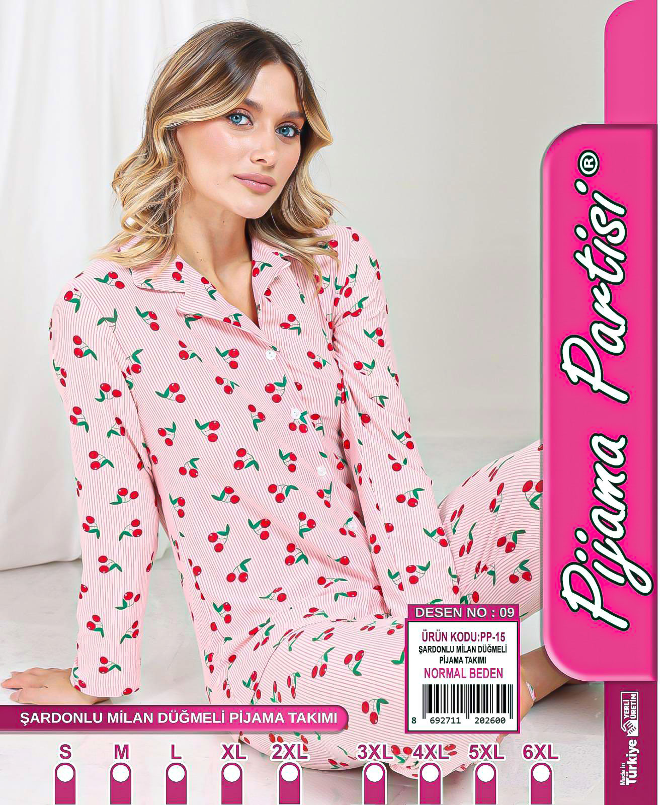 PEMBE KİRAZLI PİJAMA TAKIMI 09