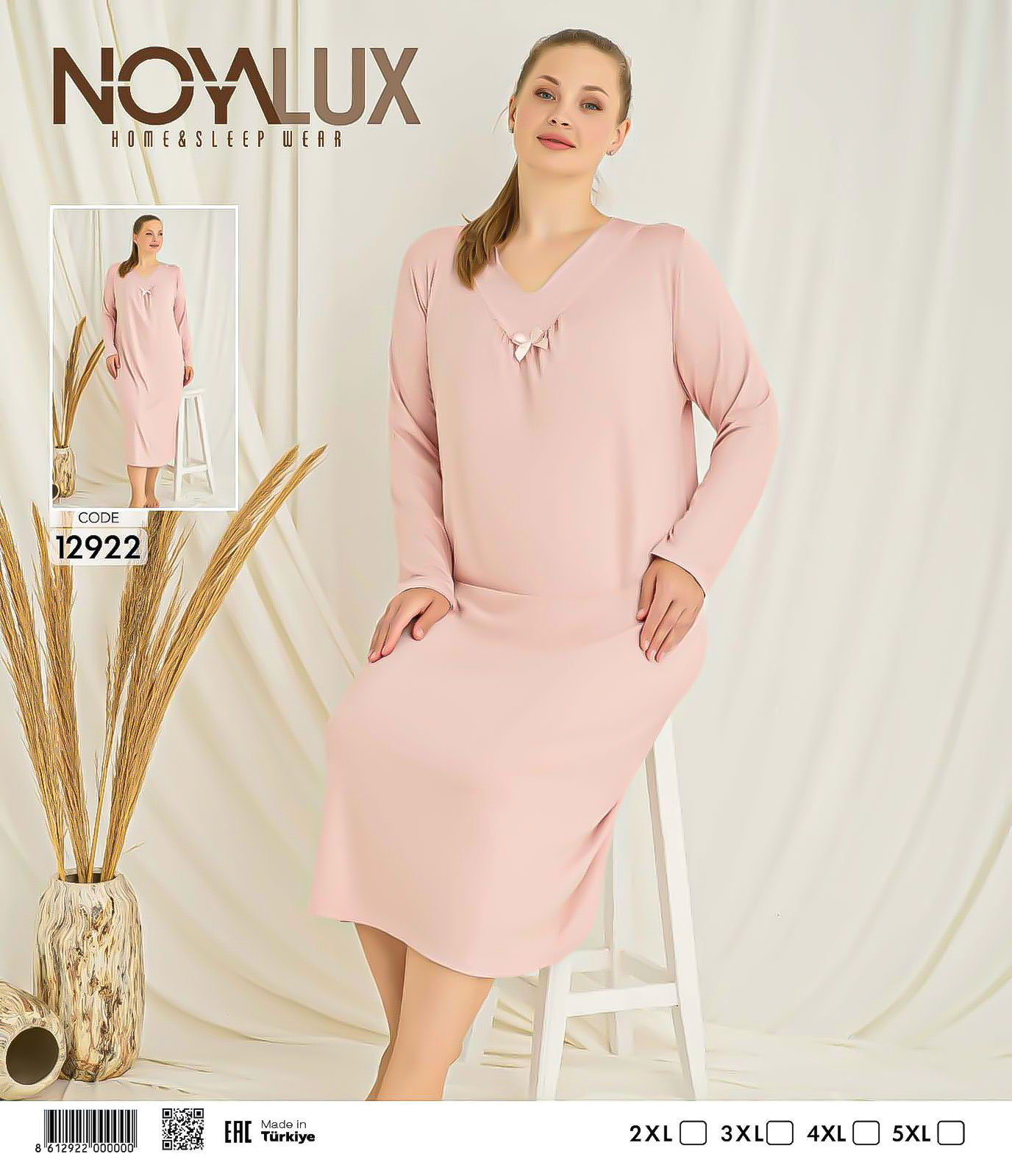 Pembe Uzun Kollu Viskon Gecelik Noya 12922