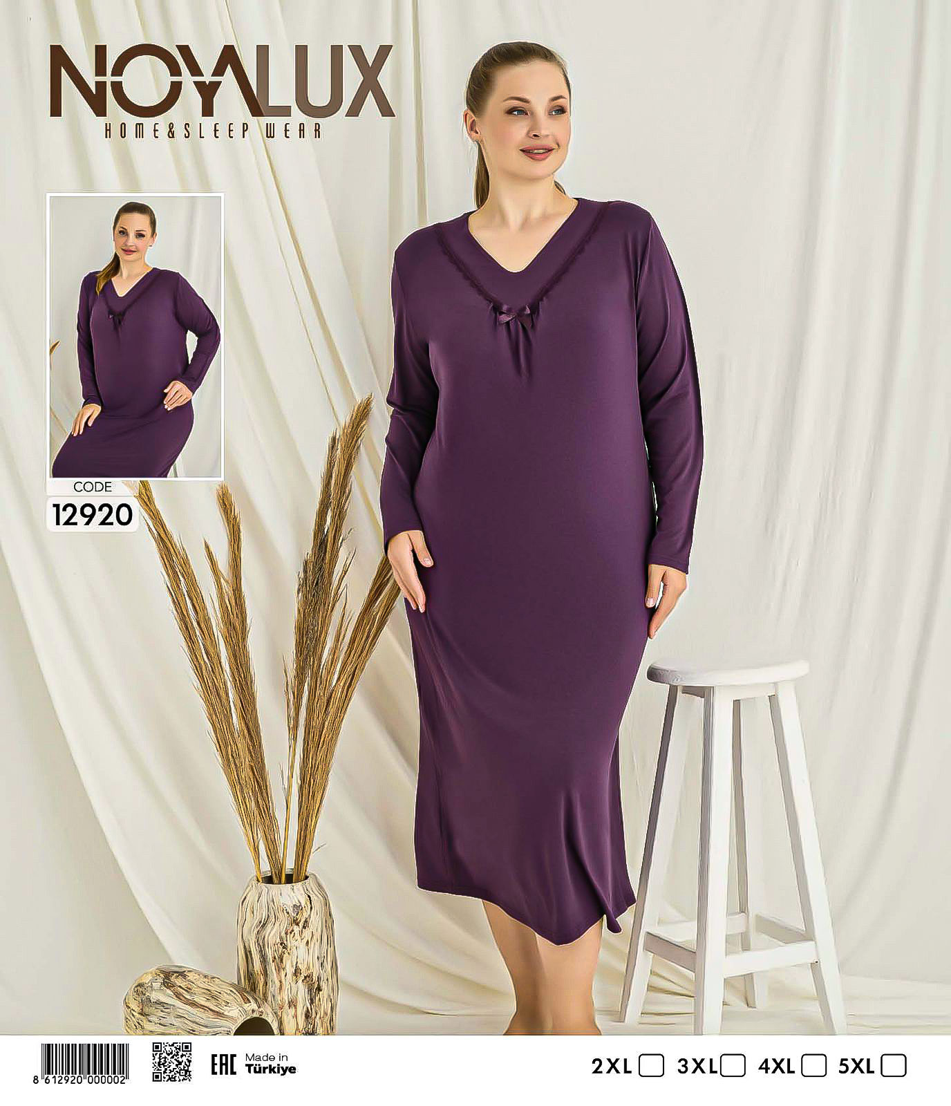 Mürdüm Uzun Kollu Viskon Gecelik Noya 12920