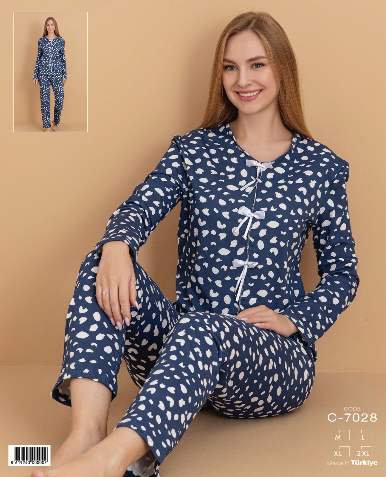 Desenli Fiyonk Detaylı Pijama Takımı 7028